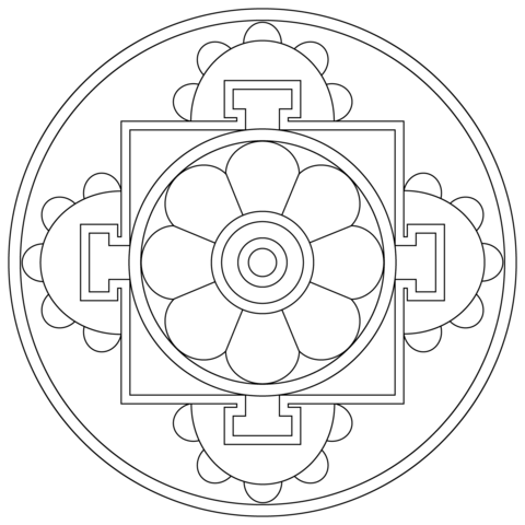 Simple Tibetan Mandala Coloring Page